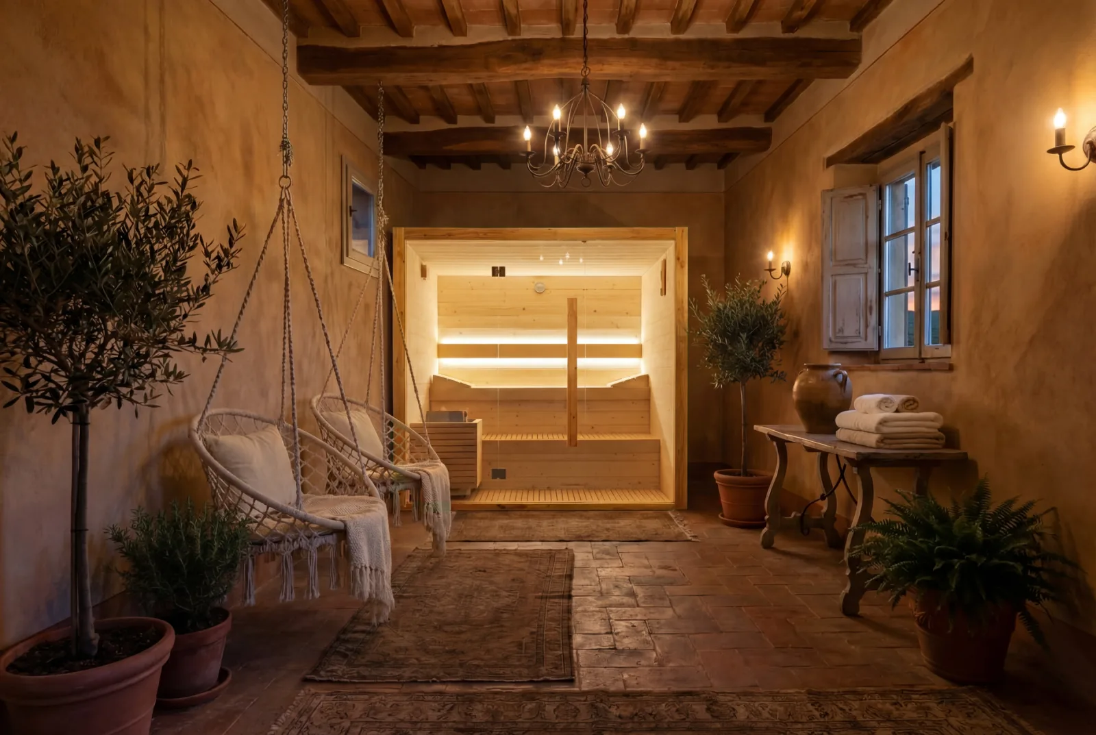 Sauna finlandese in legno per esperienza benessere